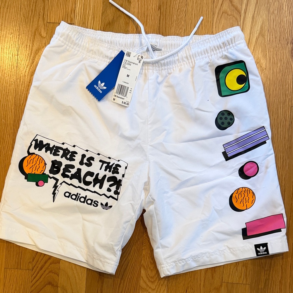 Adidas White Men's Swim / Athletic Shorts with Colorful Graphics